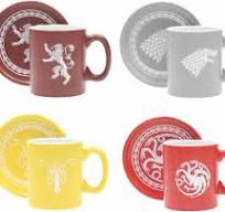 TAZAS CERAMICAS SET 4 MINI CON EMBLEMAS Y LEMAS SE